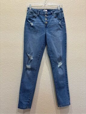 SO Brand High Rise Button Fly Distressed Skinny Jeans Med Wash Sz 16 Juniors